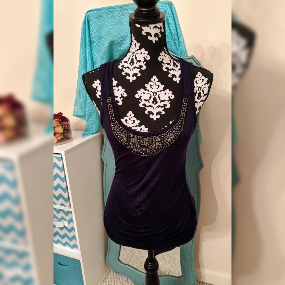 5/$25 Navy blue low cut tank with open back